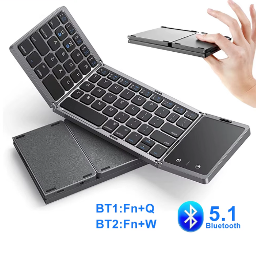 Teclado Mini Inalámbrico Plegable 3 en 1 con Panel Táctil