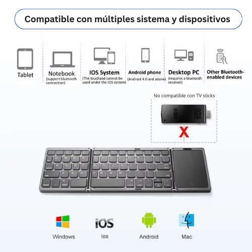Teclado Mini Inalámbrico Plegable 3 en 1 con Panel Táctil