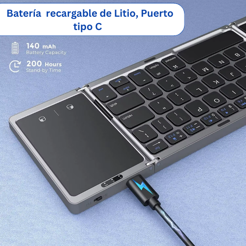 Teclado Mini Inalámbrico Plegable 3 en 1 con Panel Táctil